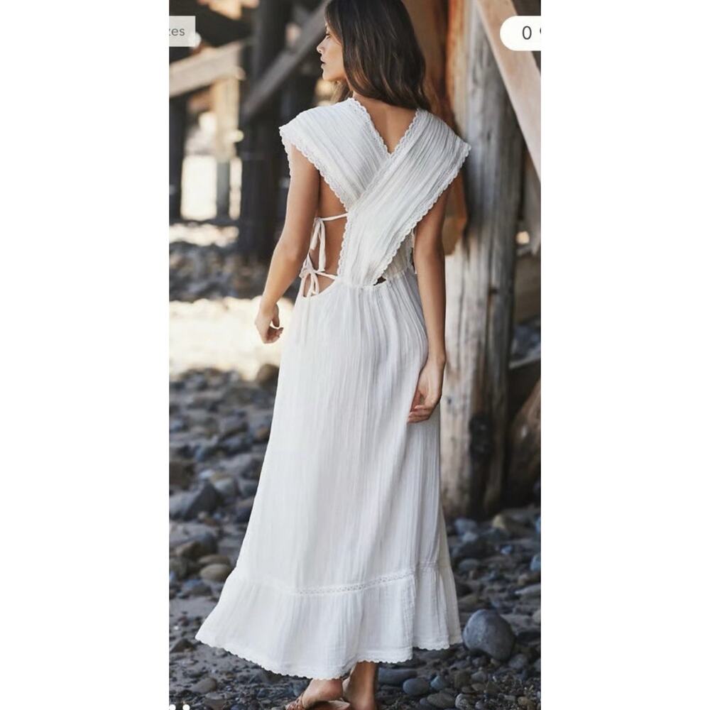 Anthropology White Backless Maxi Dress with Crisscross Straps
